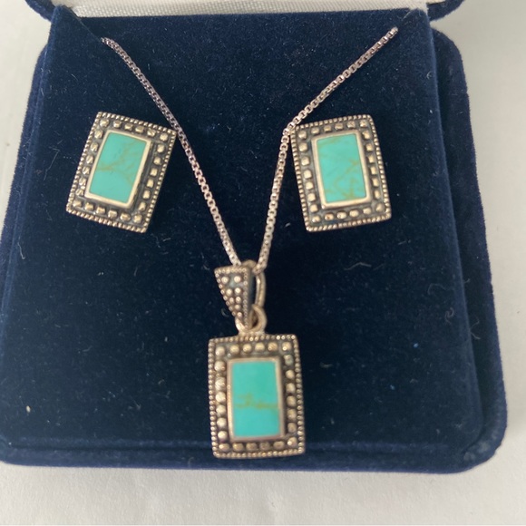 Sterling Silver and Turquoise Necklace and Earring Set - Picture 3 of 6